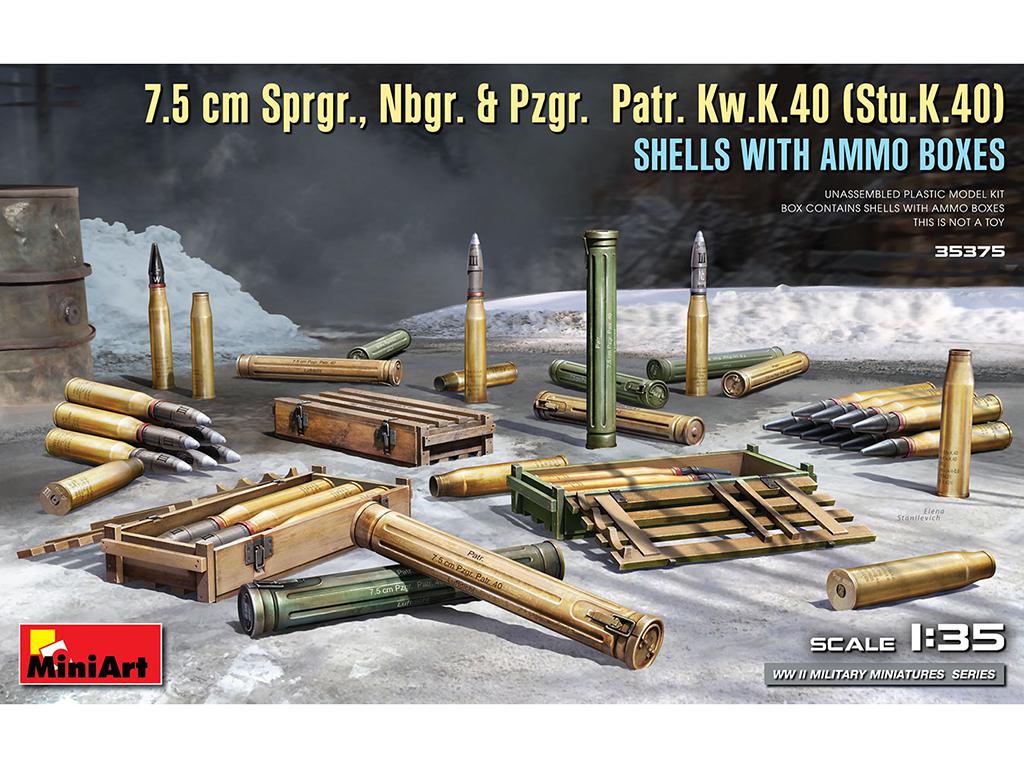 7.5 cm Sprgr., Nbgr. & Pzgr. Patr. Kw.K.40 (Stu.K.40) Shells With Ammo Boxes (Vista 1)