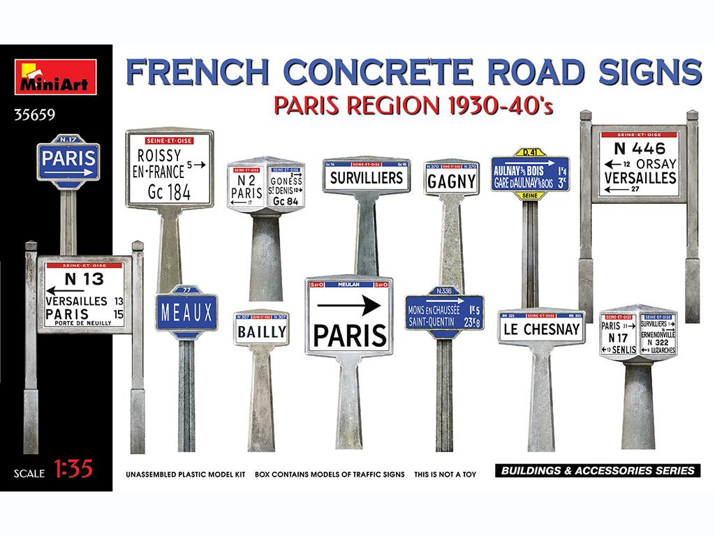 Señales de tráfico de hormigón francesas Región de París 1930-40 (Vista 1)