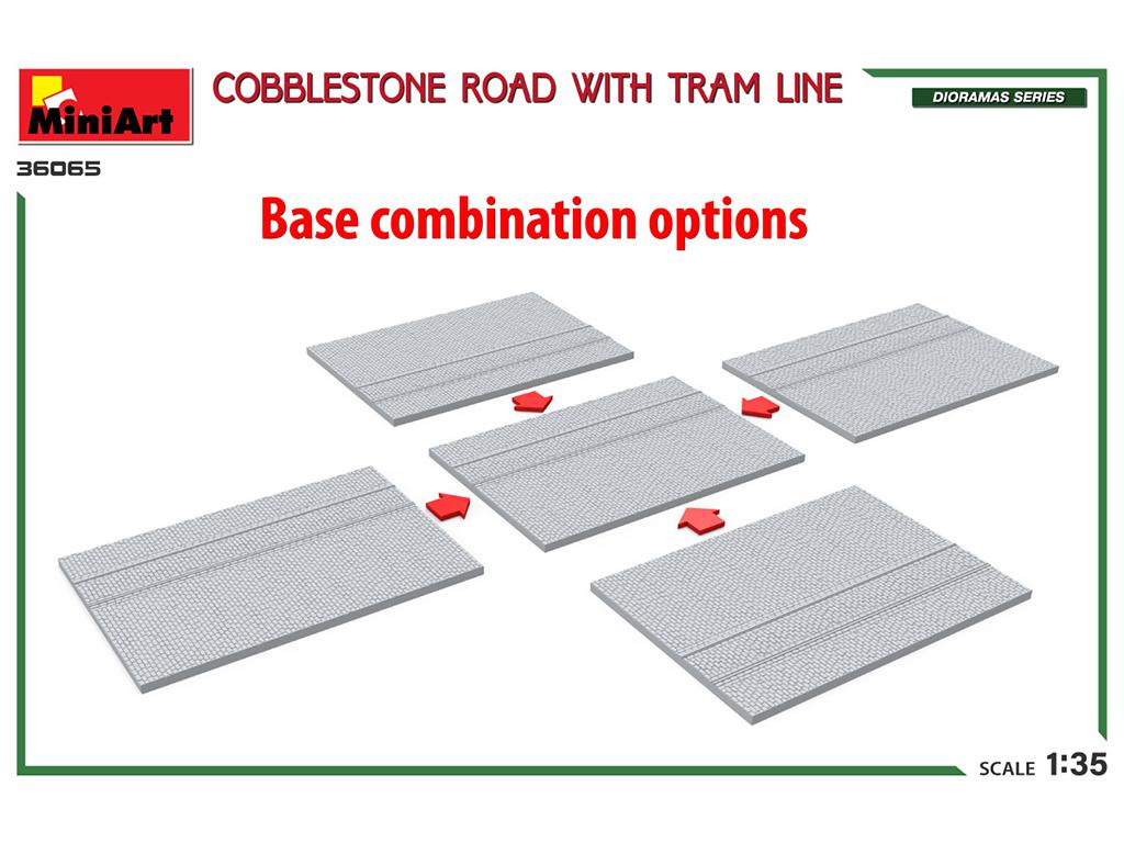 Base de diorama Cobblestone Road With Tram Line (Vista 2)
