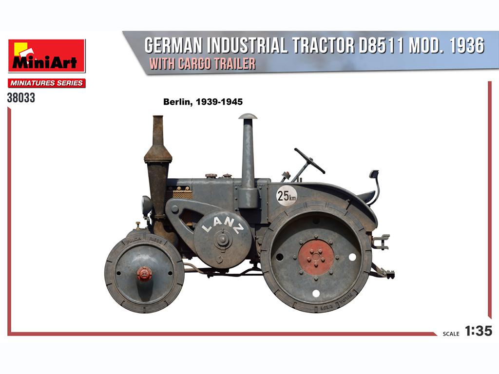 Tractor industrial alemán D8511 Mod. 1936 con remolque de carga (Vista 4)