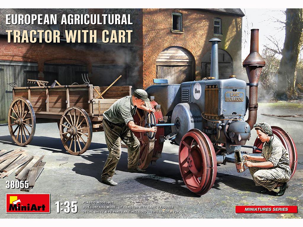 Tractor agrícola europeo con carro (Vista 1)
