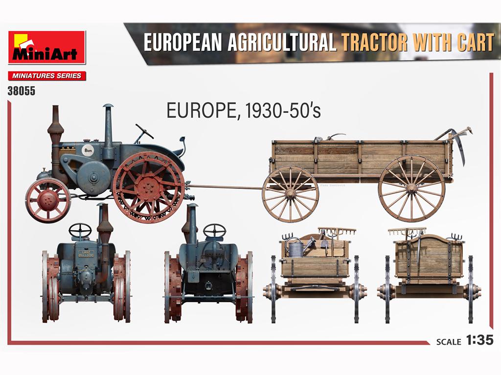 Tractor agrícola europeo con carro (Vista 4)