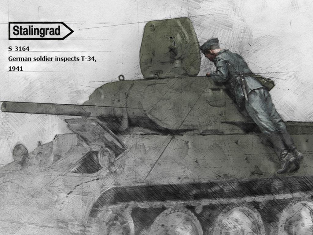 Soldado Aleman inspecciona un T-34 , 1941 (Vista 1)